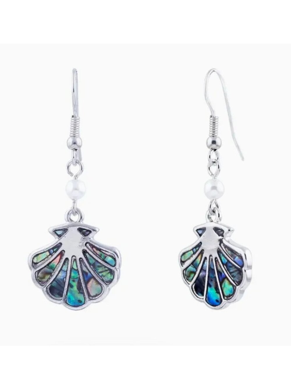 Faire Byzantium Abalone Paua Shell Seashell Drop Rhodium Plated Earrings